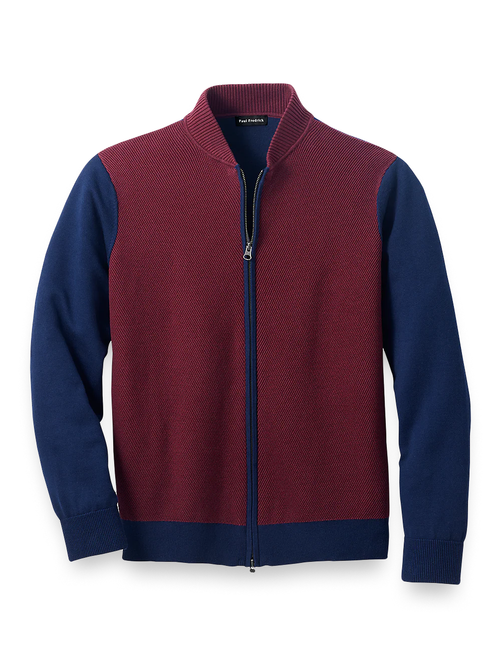 Cotton Full Zip Sweater - Navy/burgundy