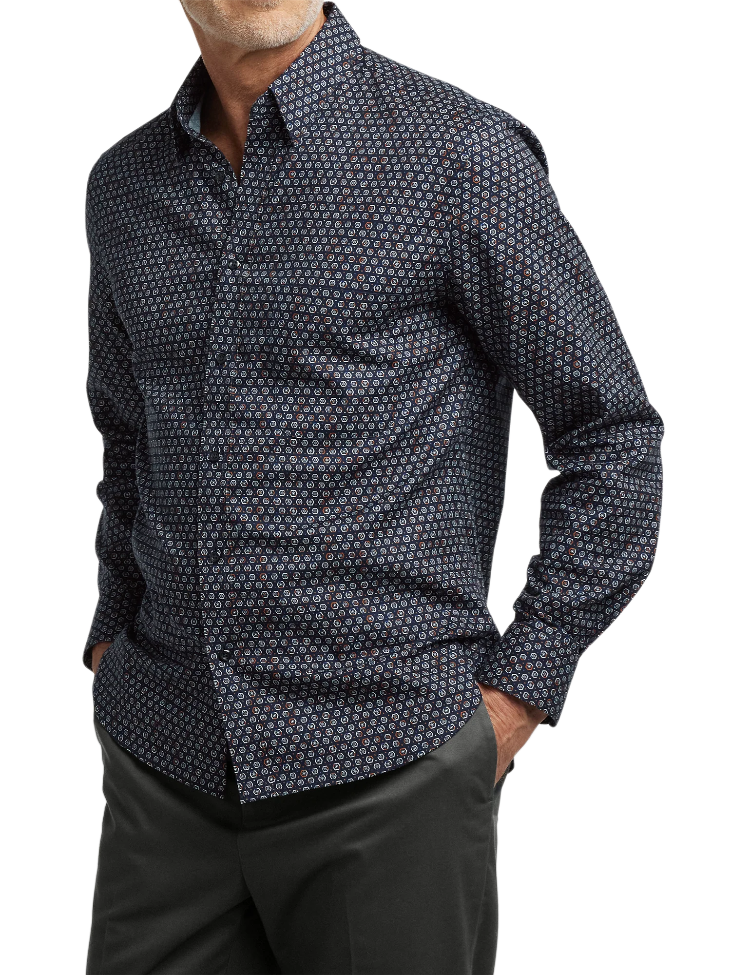 Cotton Geometric Print Casual Shirt - Blue - Image 2