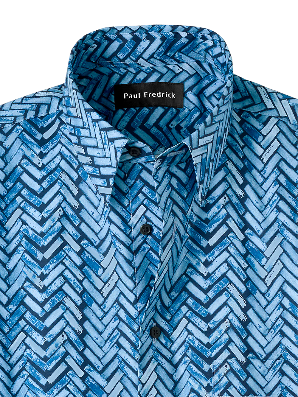 Cotton Herringbone Print Casual Shirt - Blue - Image 2