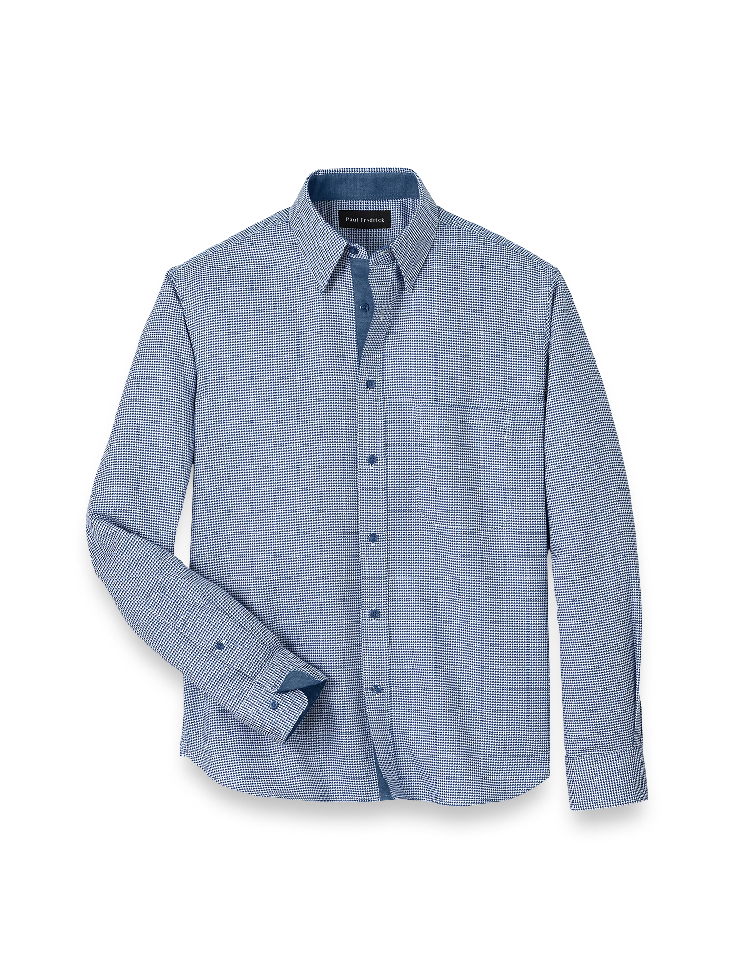 Cotton Houndstooth Casual Shirt - Blue