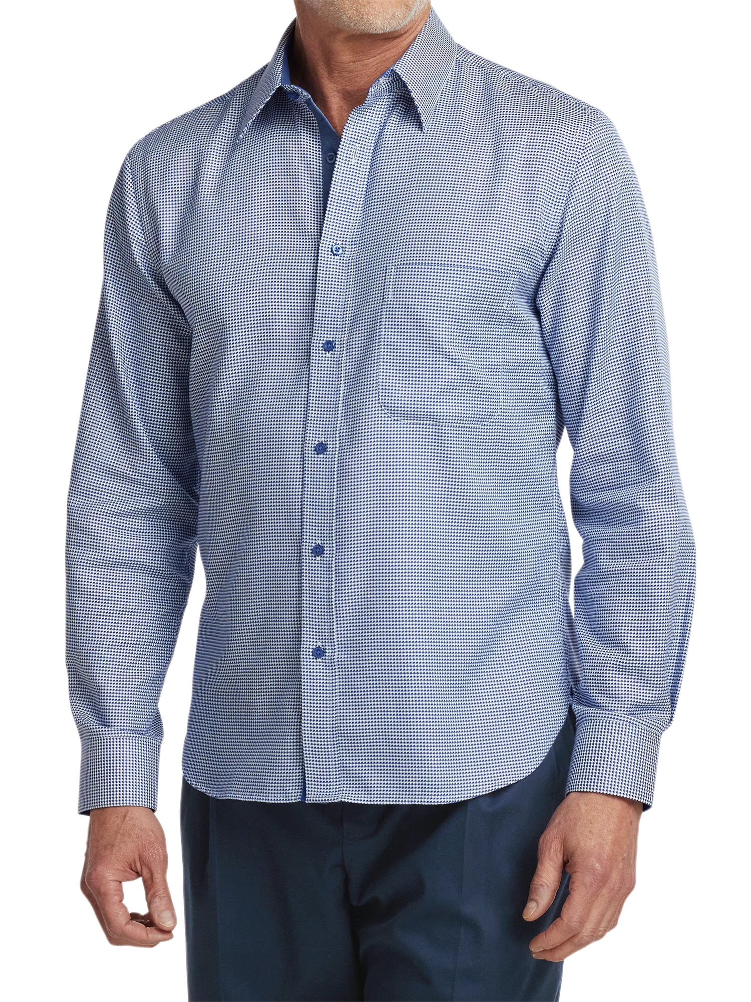 Cotton Houndstooth Casual Shirt - Blue - Image 2