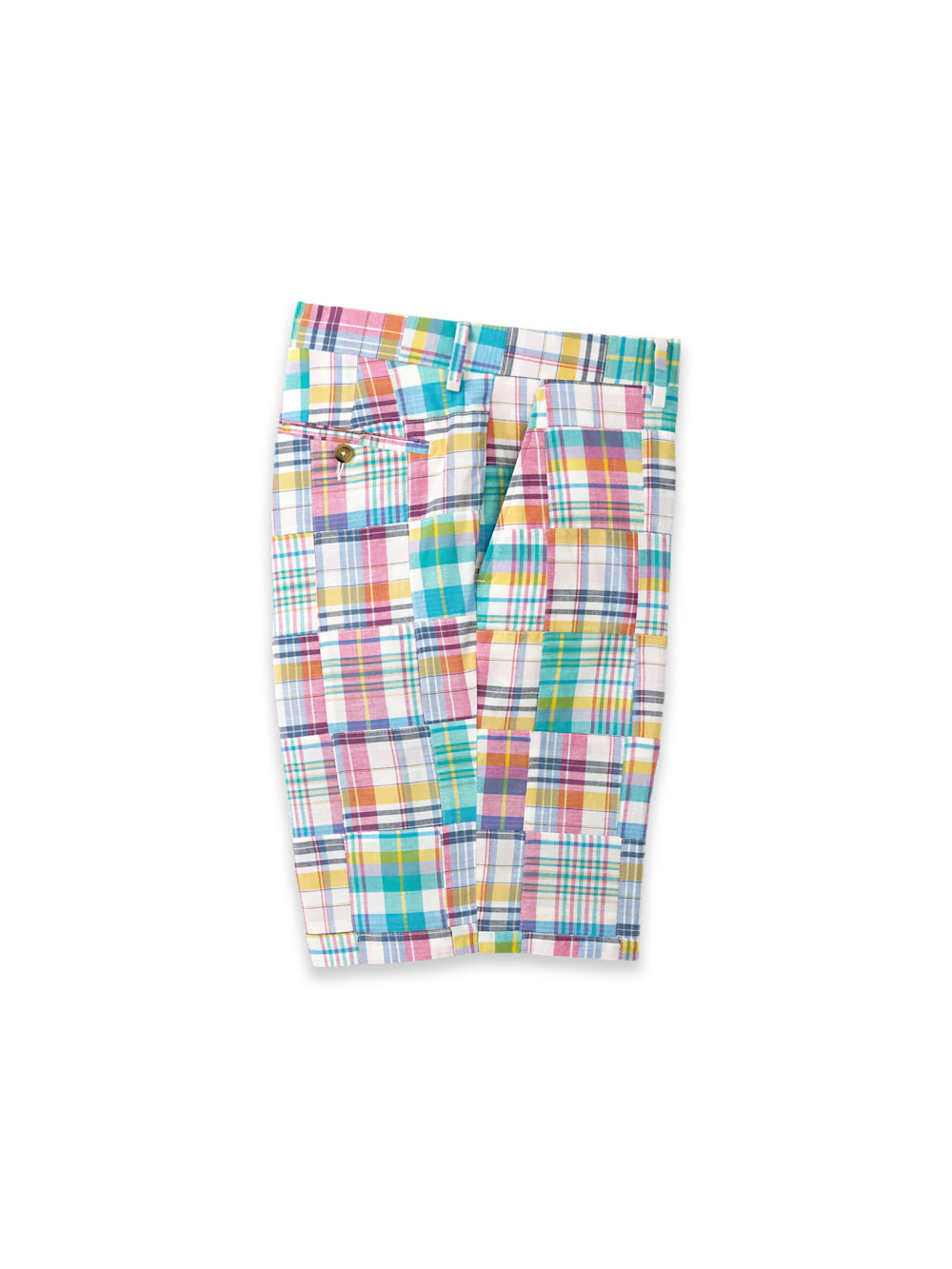 Cotton Madras Flat Front Shorts - Pink Multi