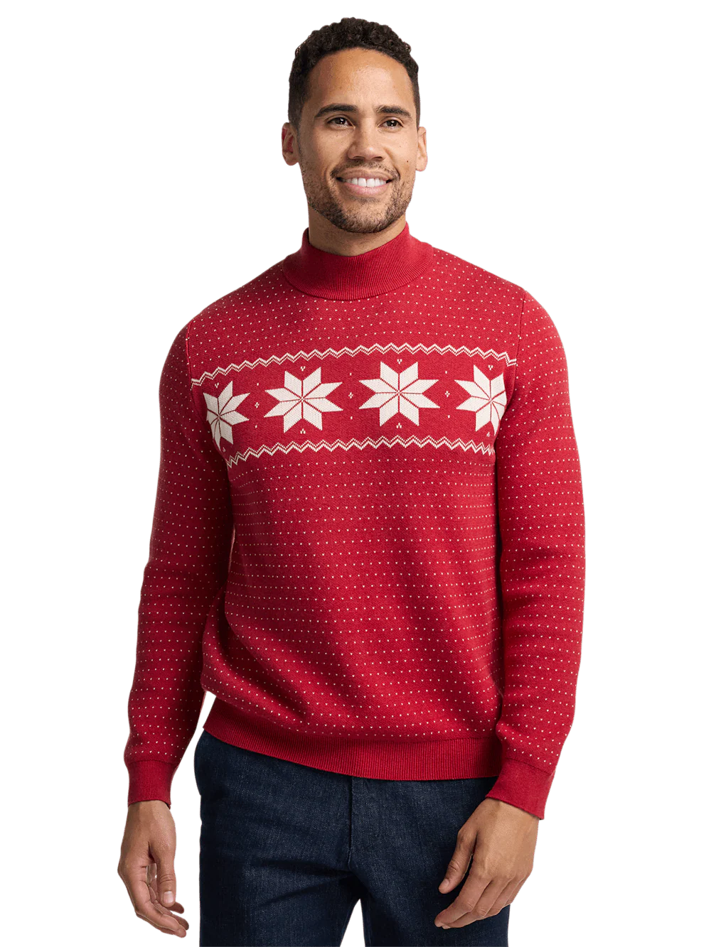 Cotton Mock Neck Sweater - Red - Image 2