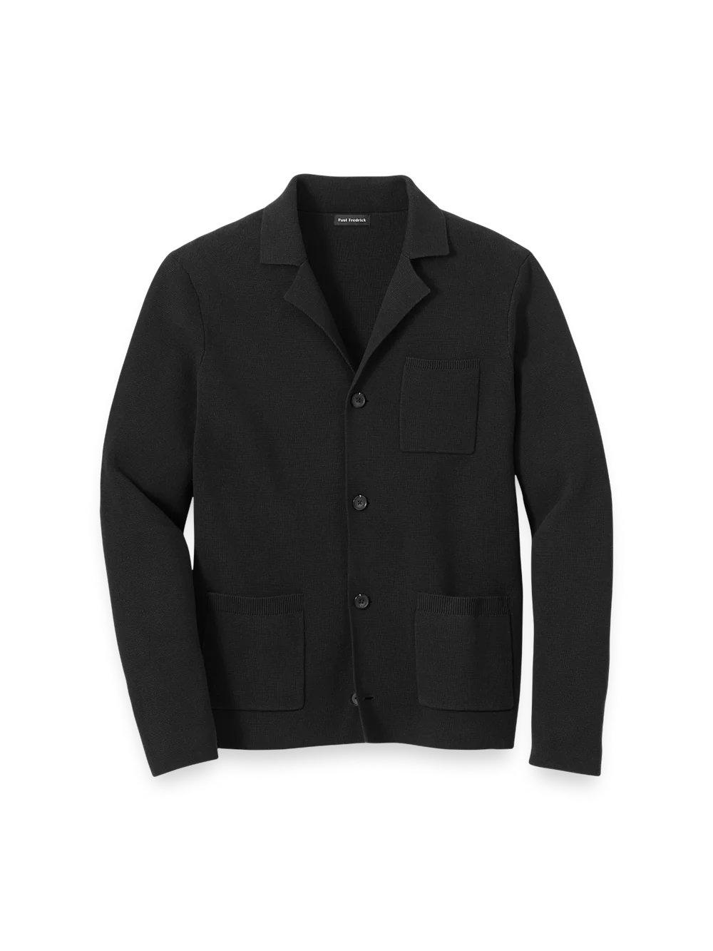 Cotton Notch Lapel Cardigan Sweater - Black