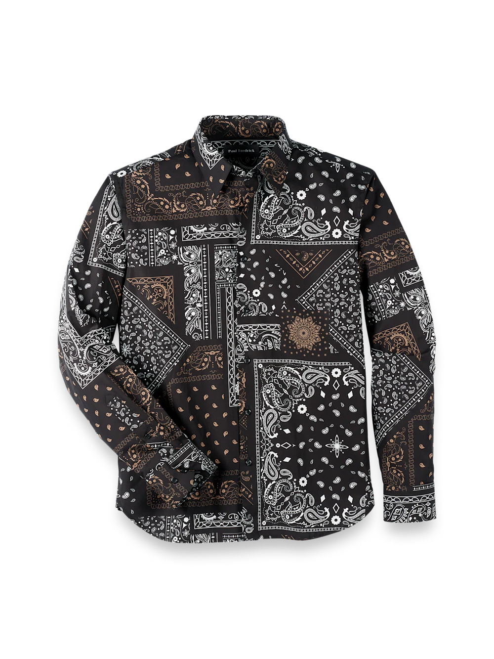 Cotton Paisley Point Collar Casual Shirt - Black/brown