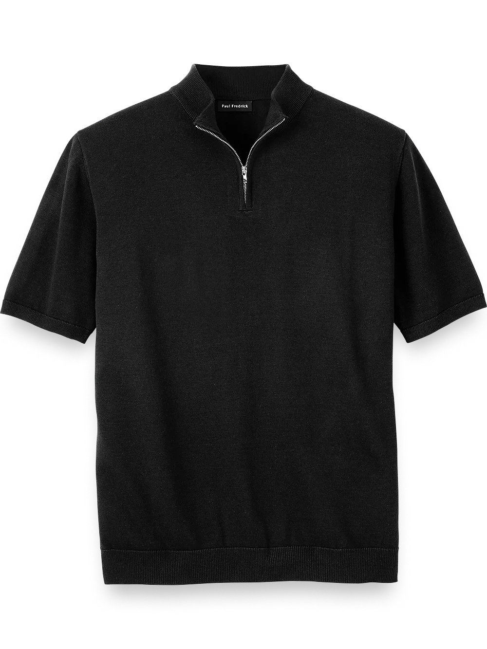 Cotton Quarter Zip Mock Neck Sweater - Black