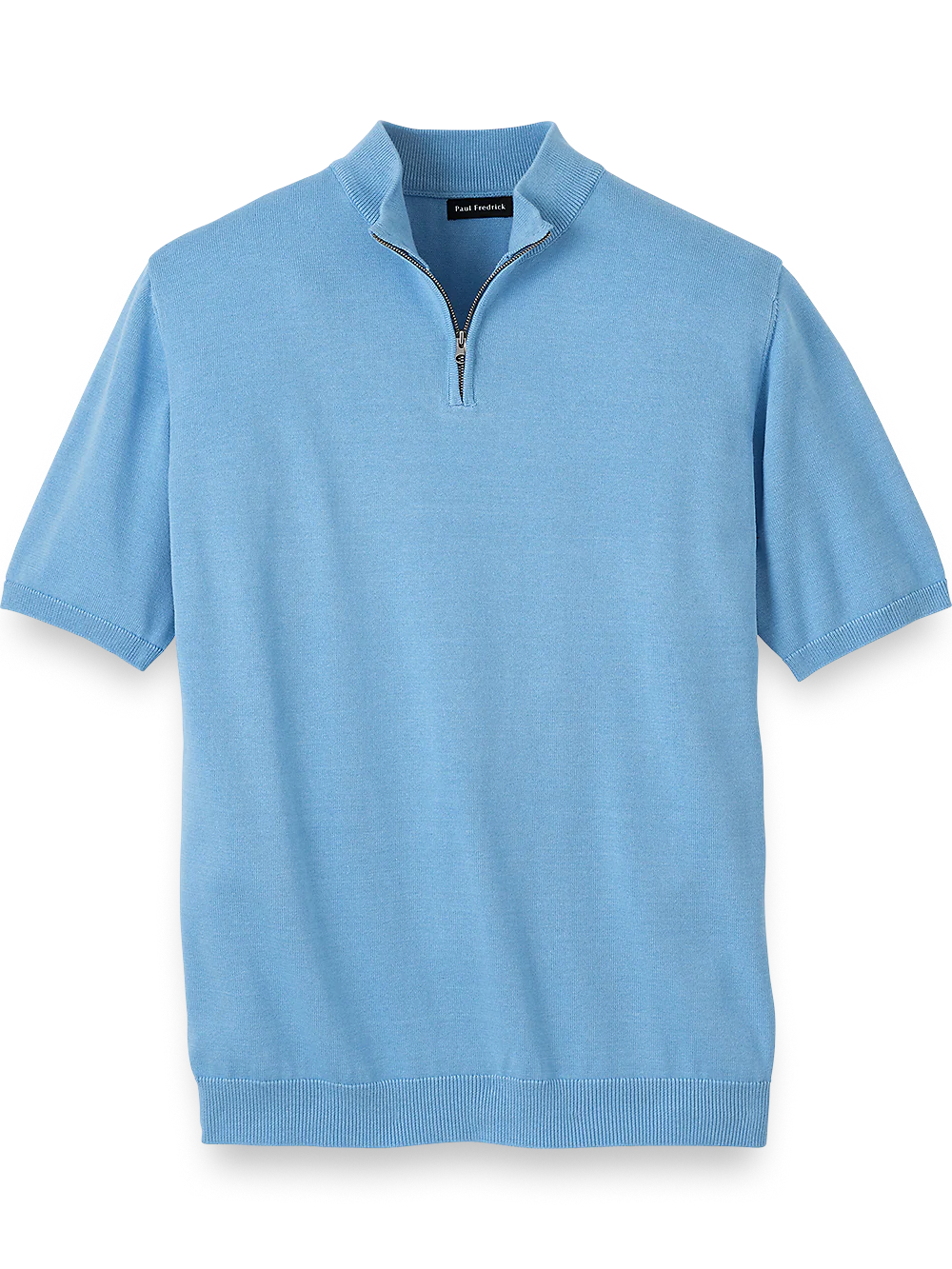 Cotton Quarter Zip Mock Neck Sweater - Light Blue