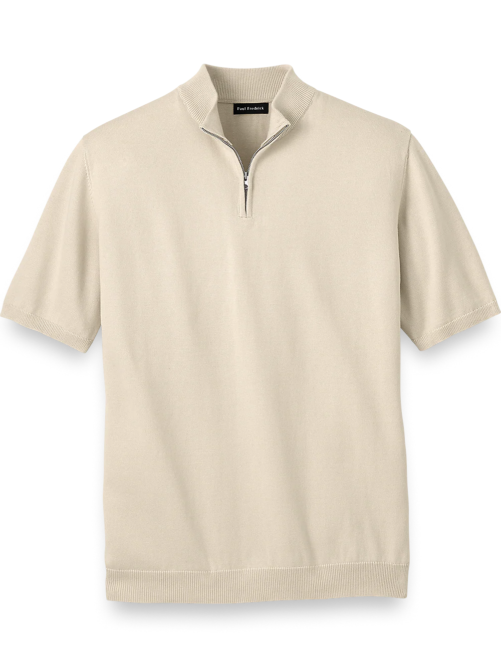 Cotton Quarter Zip Mock Neck Sweater - Light Tan