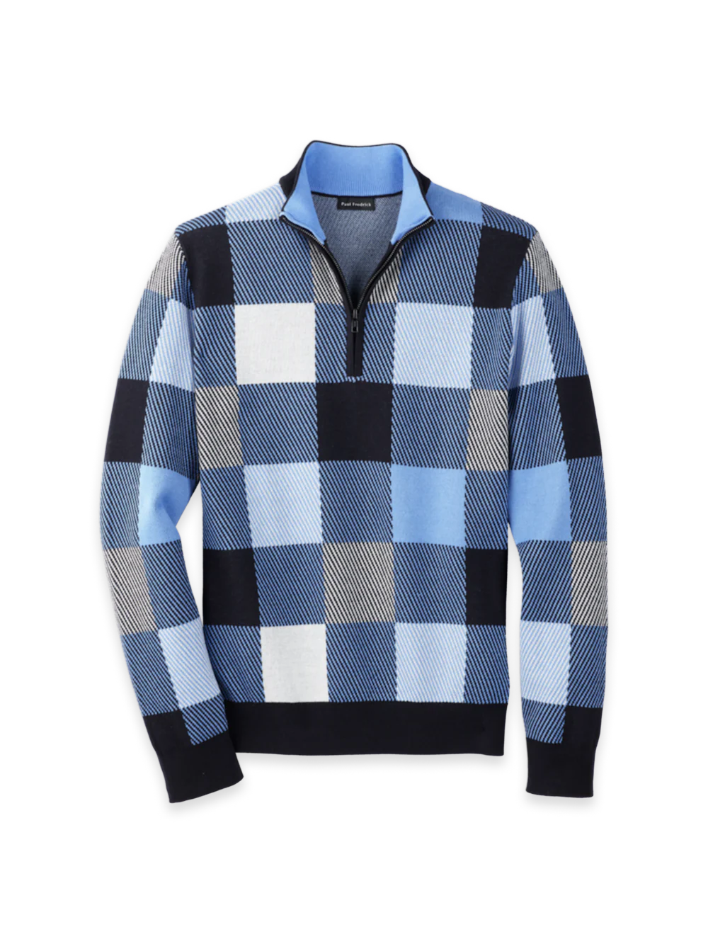 Cotton Quarter Zip Mock Neck Sweater - Blue Multi