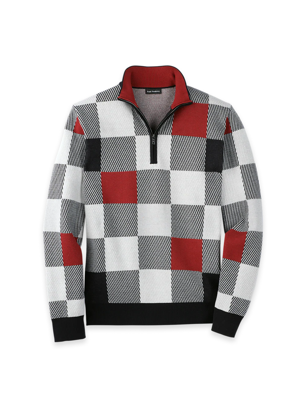 Cotton Quarter Zip Mock Neck Sweater - Burgundy Multi