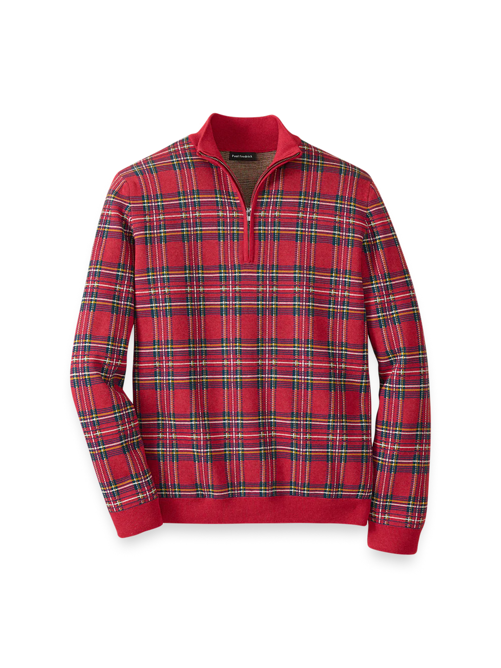 Cotton Quarter Zip Mock Neck Sweater - Red