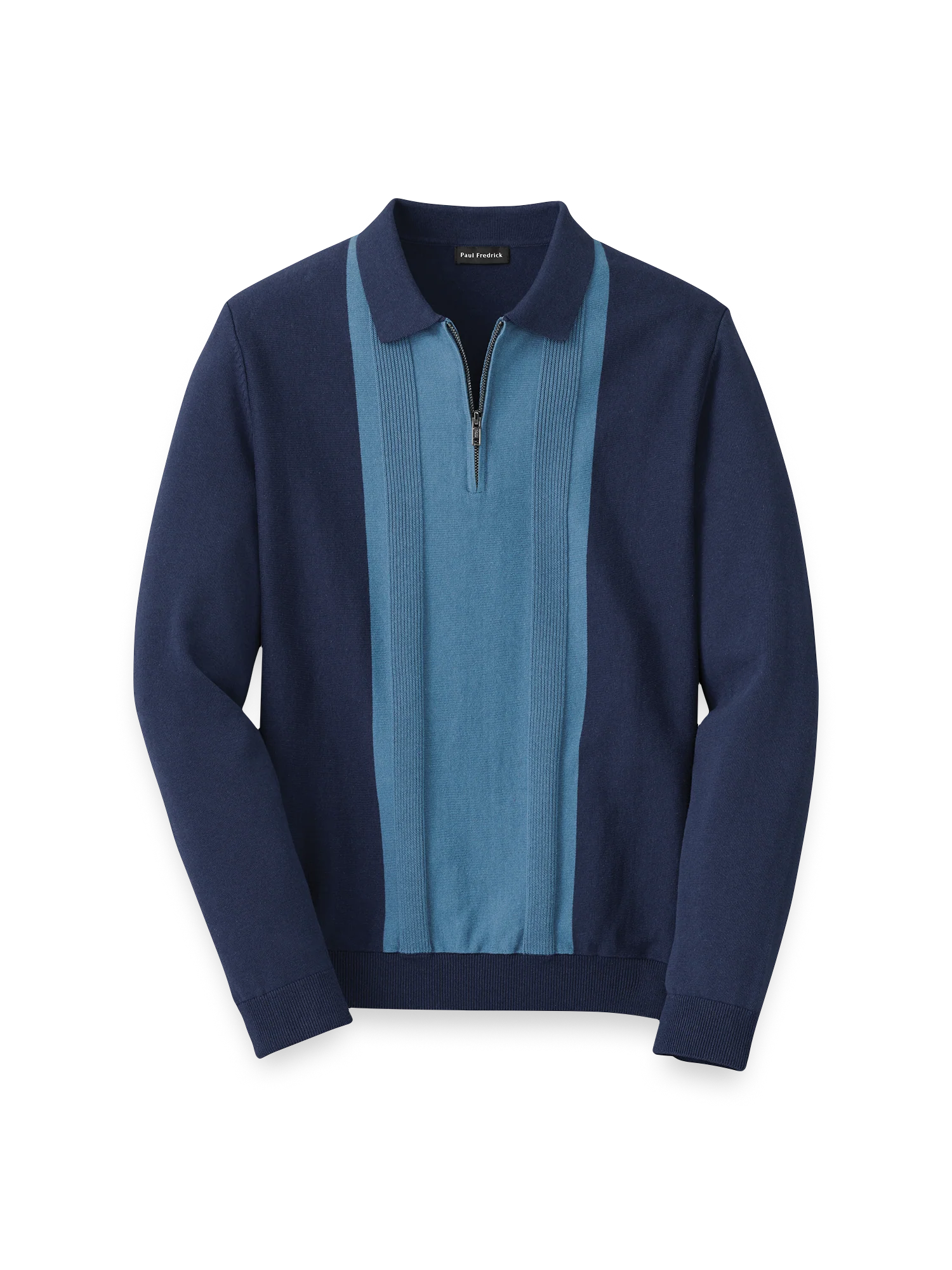 Cotton Quarter Zip Polo - Blue