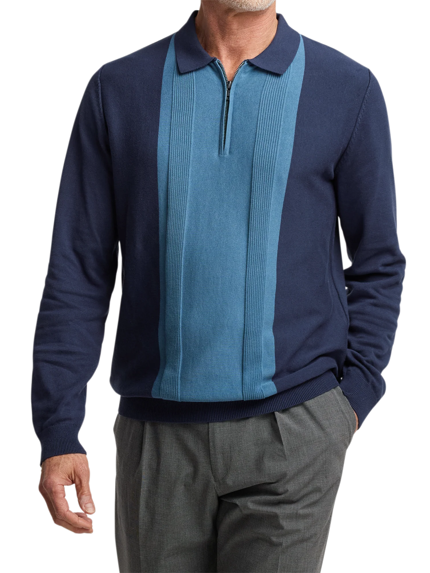 Cotton Quarter Zip Polo - Blue - Image 2