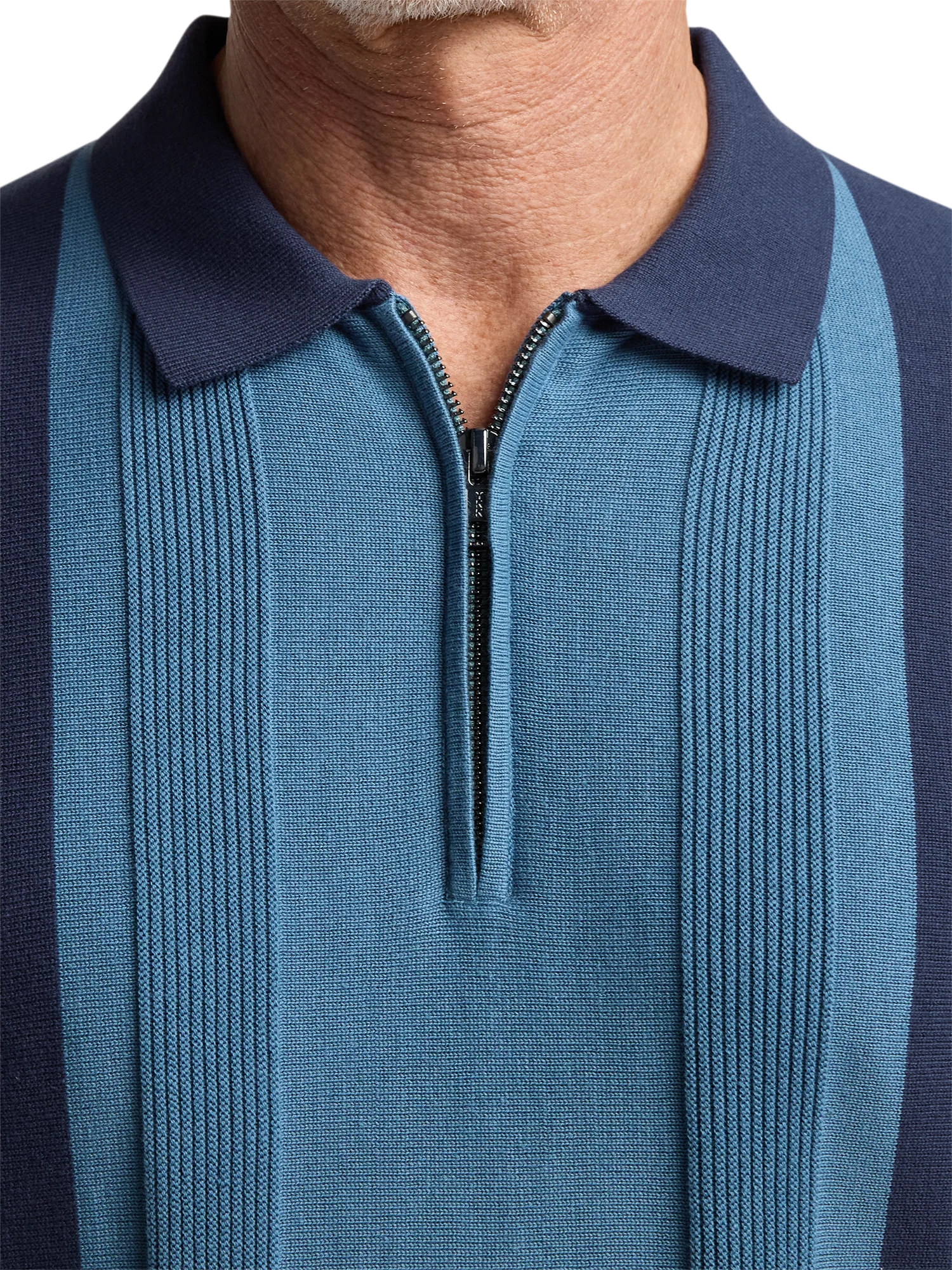 Cotton Quarter Zip Polo - Blue - Image 3