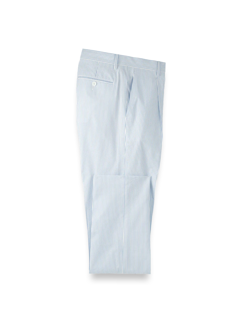 Cotton Seersucker Single Pleated Pants - Blue/white