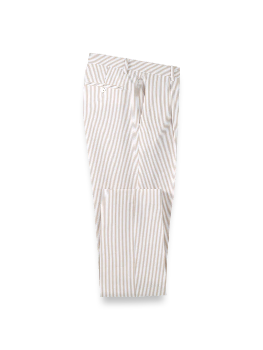 Cotton Seersucker Single Pleated Pants - Tan/white