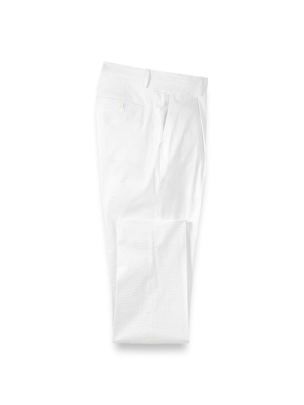 Cotton Seersucker Single Pleated Pants - White
