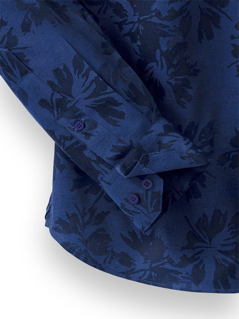 Cotton Solid Floral Jacquard Casual Shirt - Cobalt - Image 3