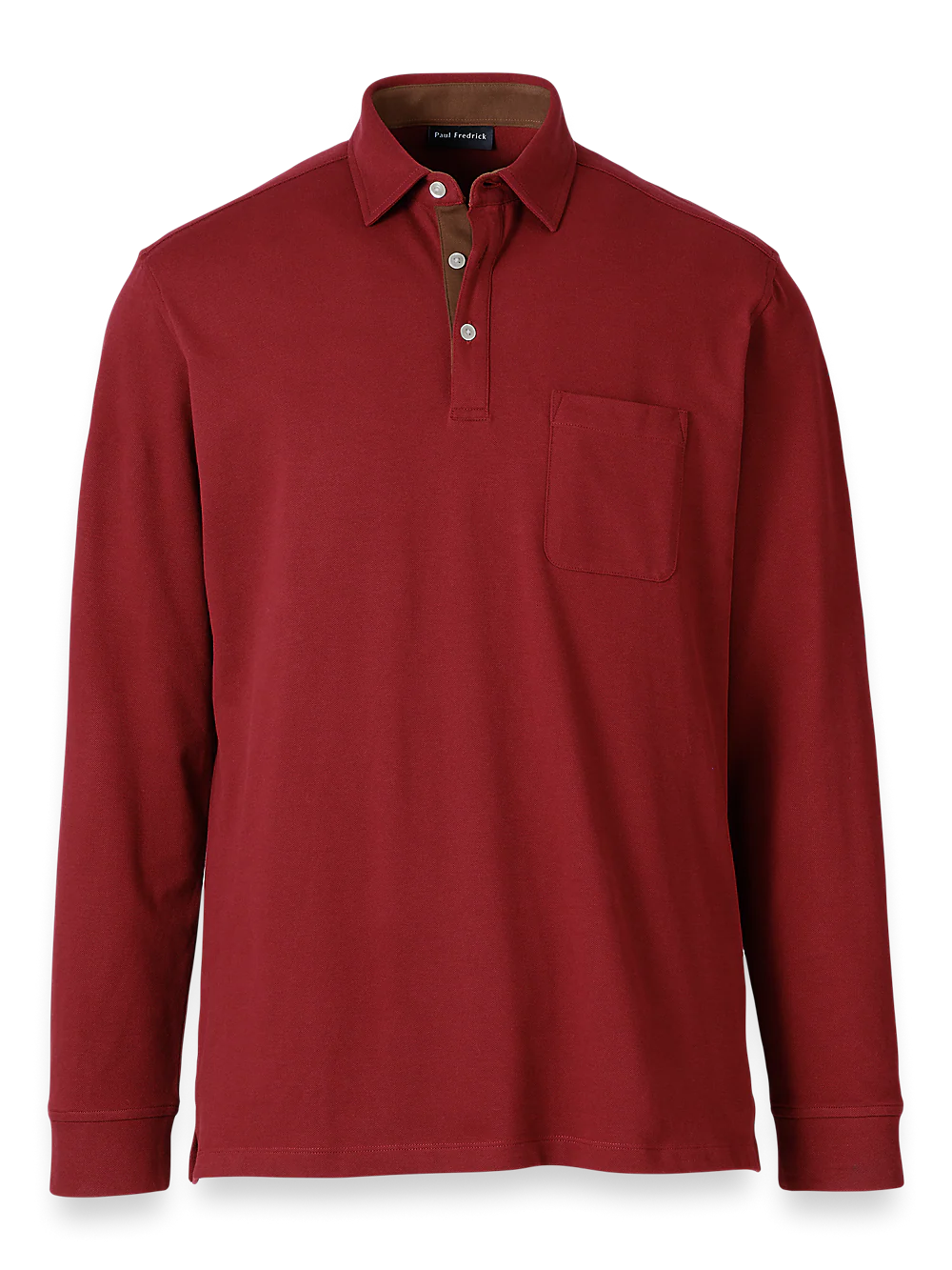 Cotton/Spandex Pique Three Button Polo - Burgundy