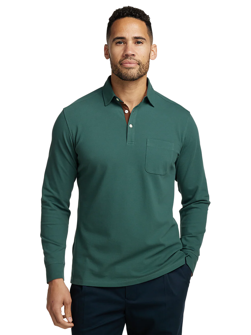Cotton/Spandex Pique Three Button Polo - Green - Image 2