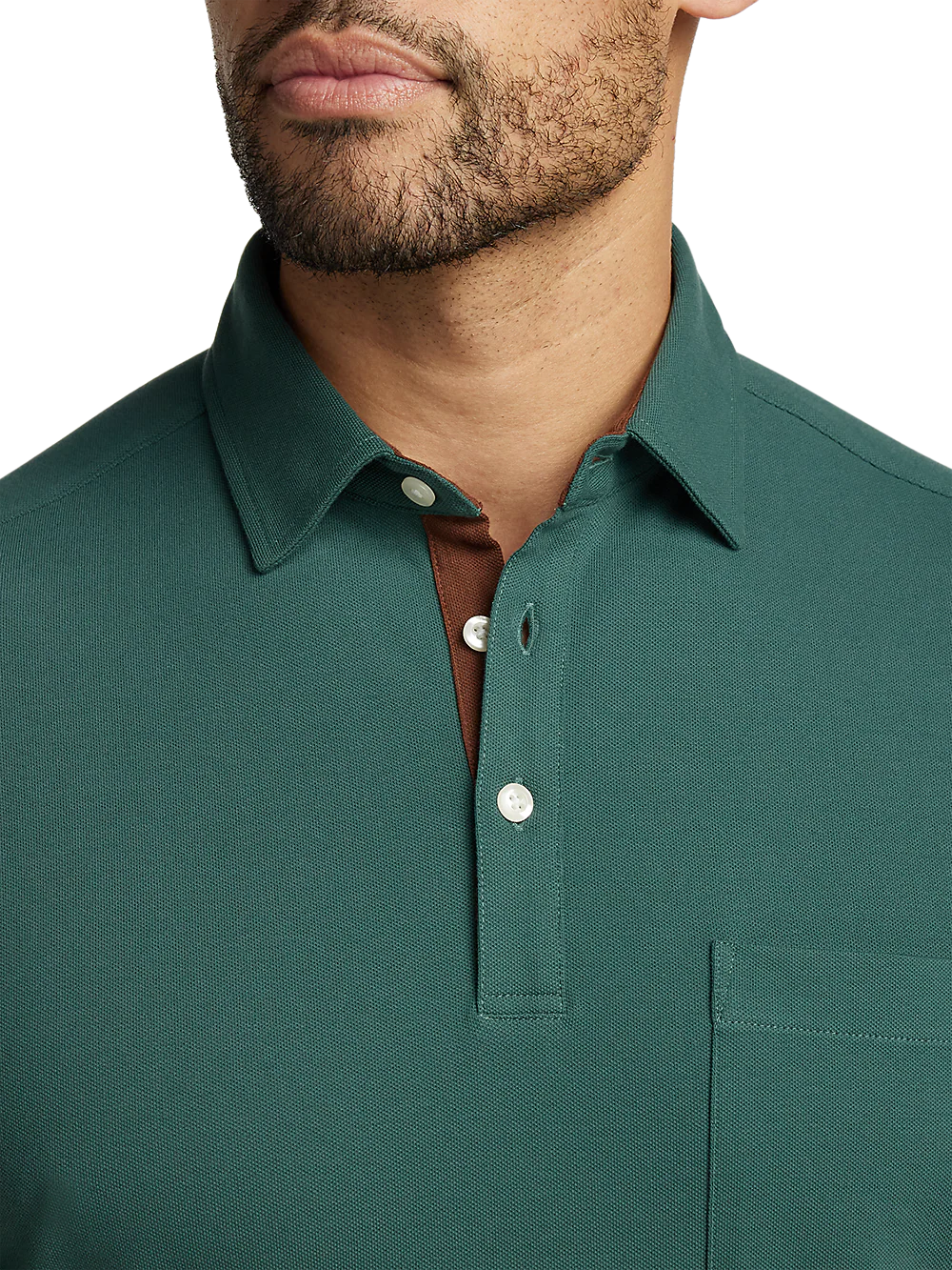 Cotton/Spandex Pique Three Button Polo - Green - Image 3