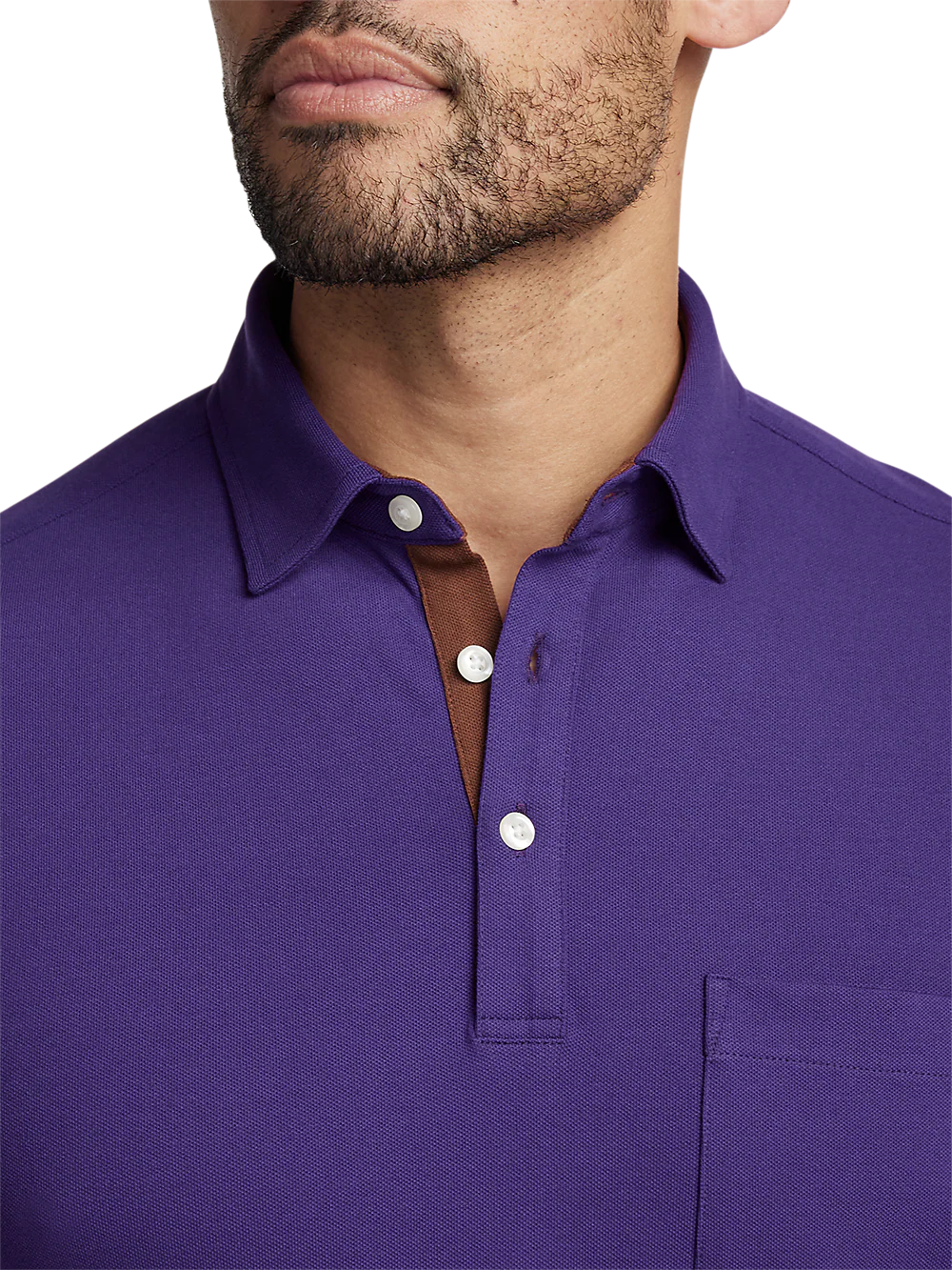 Cotton/Spandex Pique Three Button Polo - Purple - Image 3