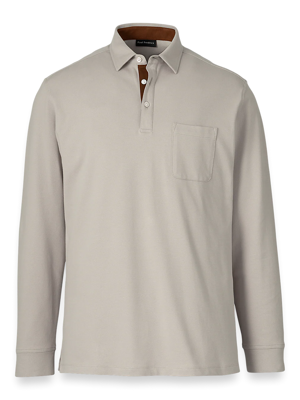Cotton/Spandex Pique Three Button Polo - Taupe