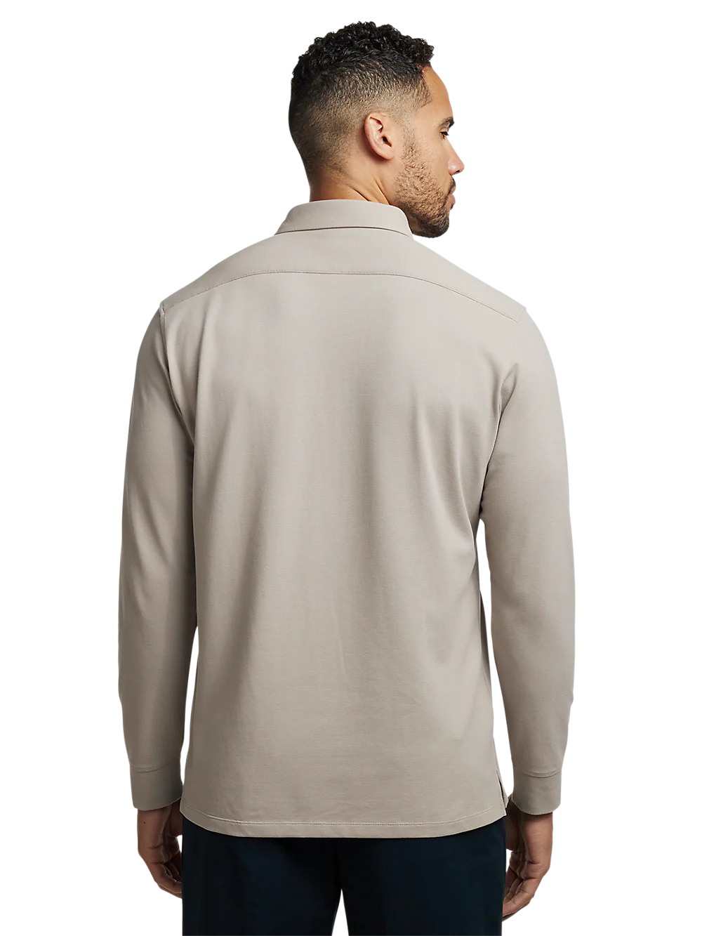 Cotton/Spandex Pique Three Button Polo - Taupe - Image 5