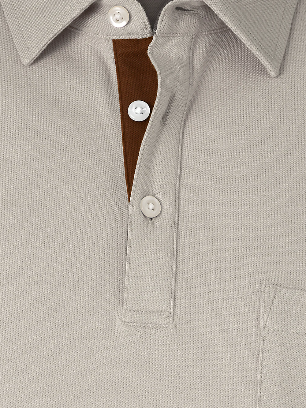 Cotton/Spandex Pique Three Button Polo - Taupe - Image 6