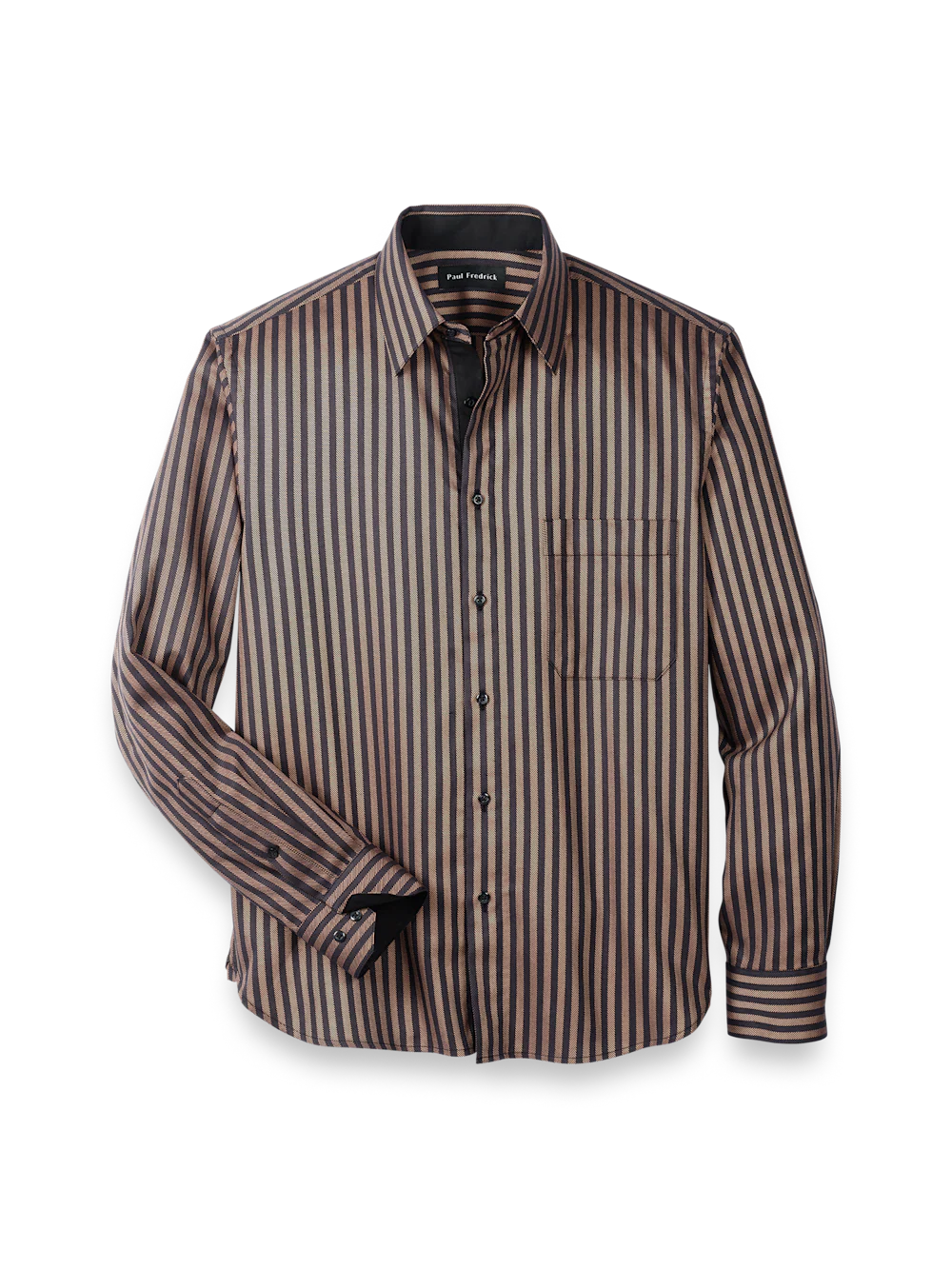 Cotton Stripe Point Collar Casual Shirt - Brown/black
