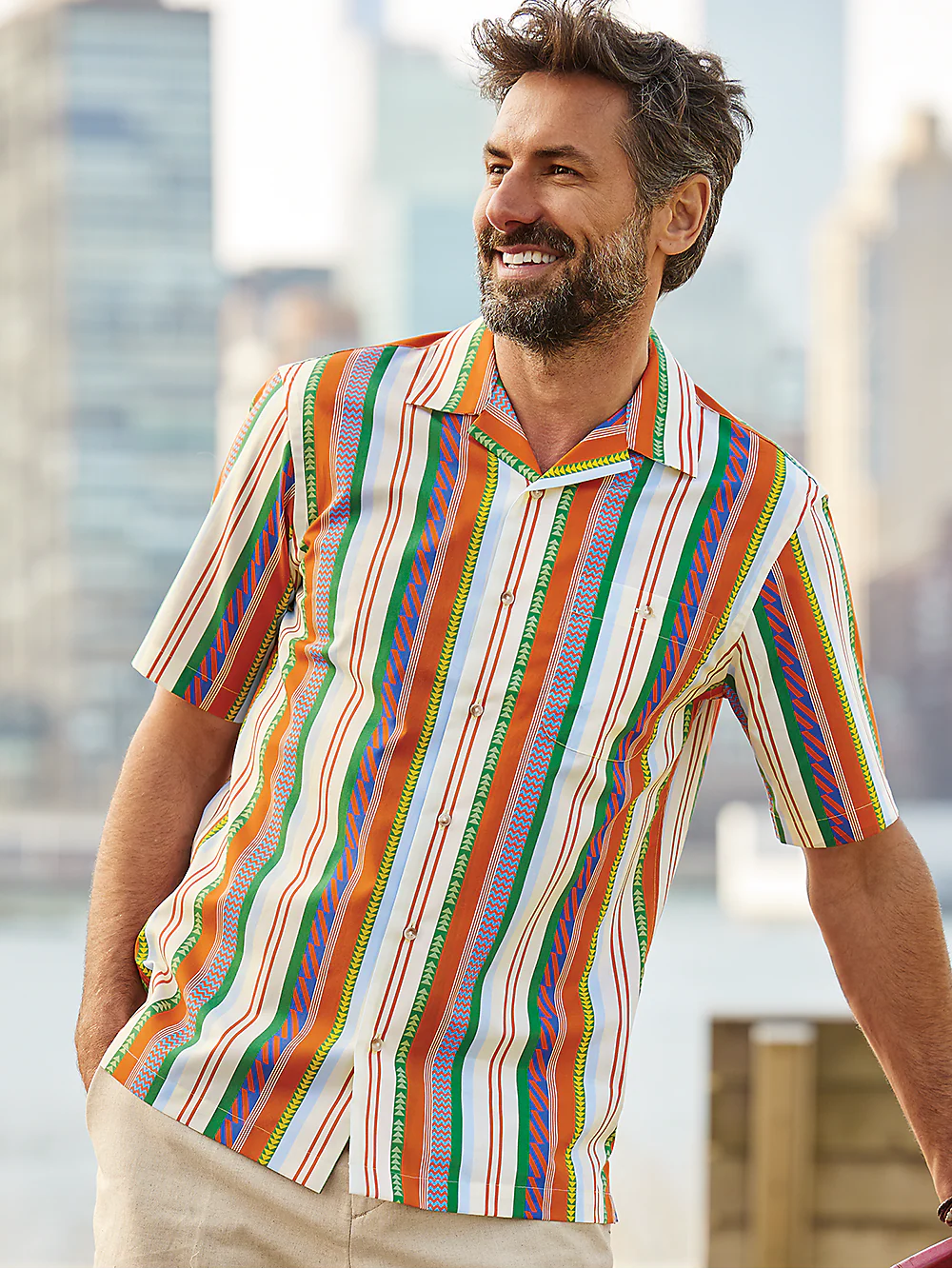 Cotton Stripe Print Casual Shirt - Multi - Image 2