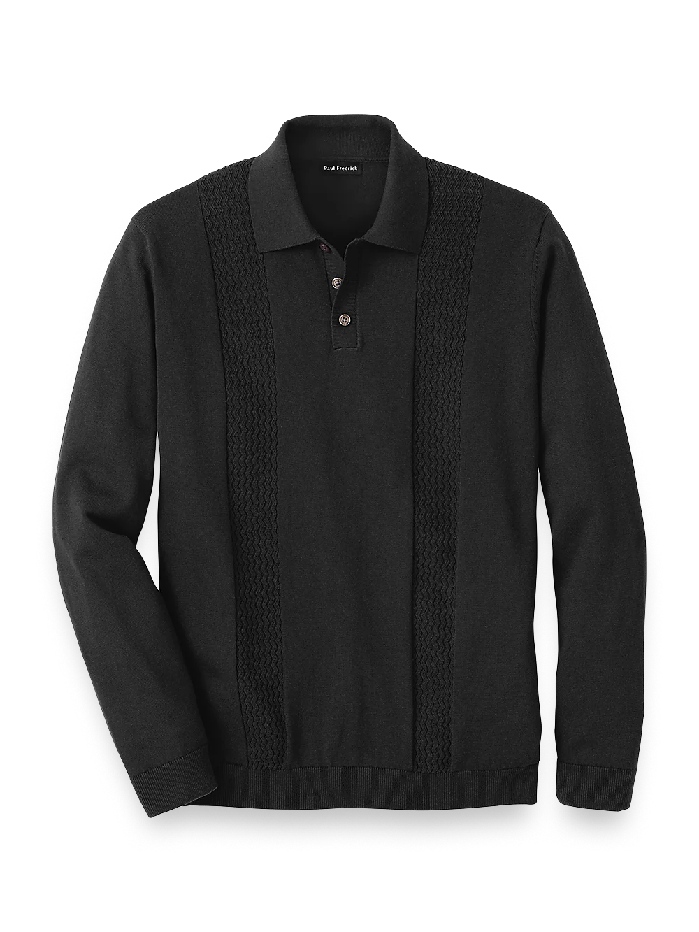 Cotton Three Button Polo - Black