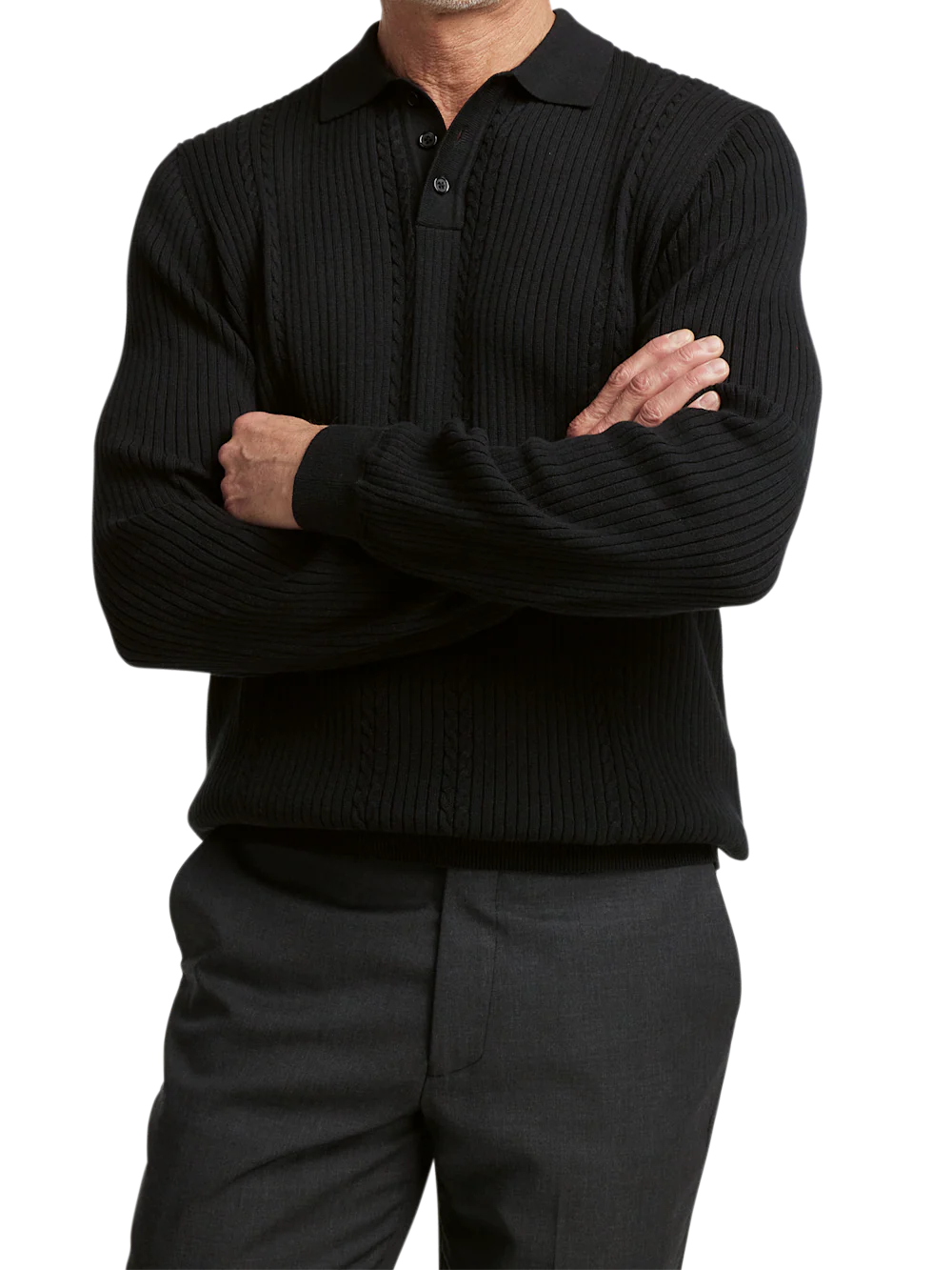 Cotton Three Button Polo - Black - Image 2