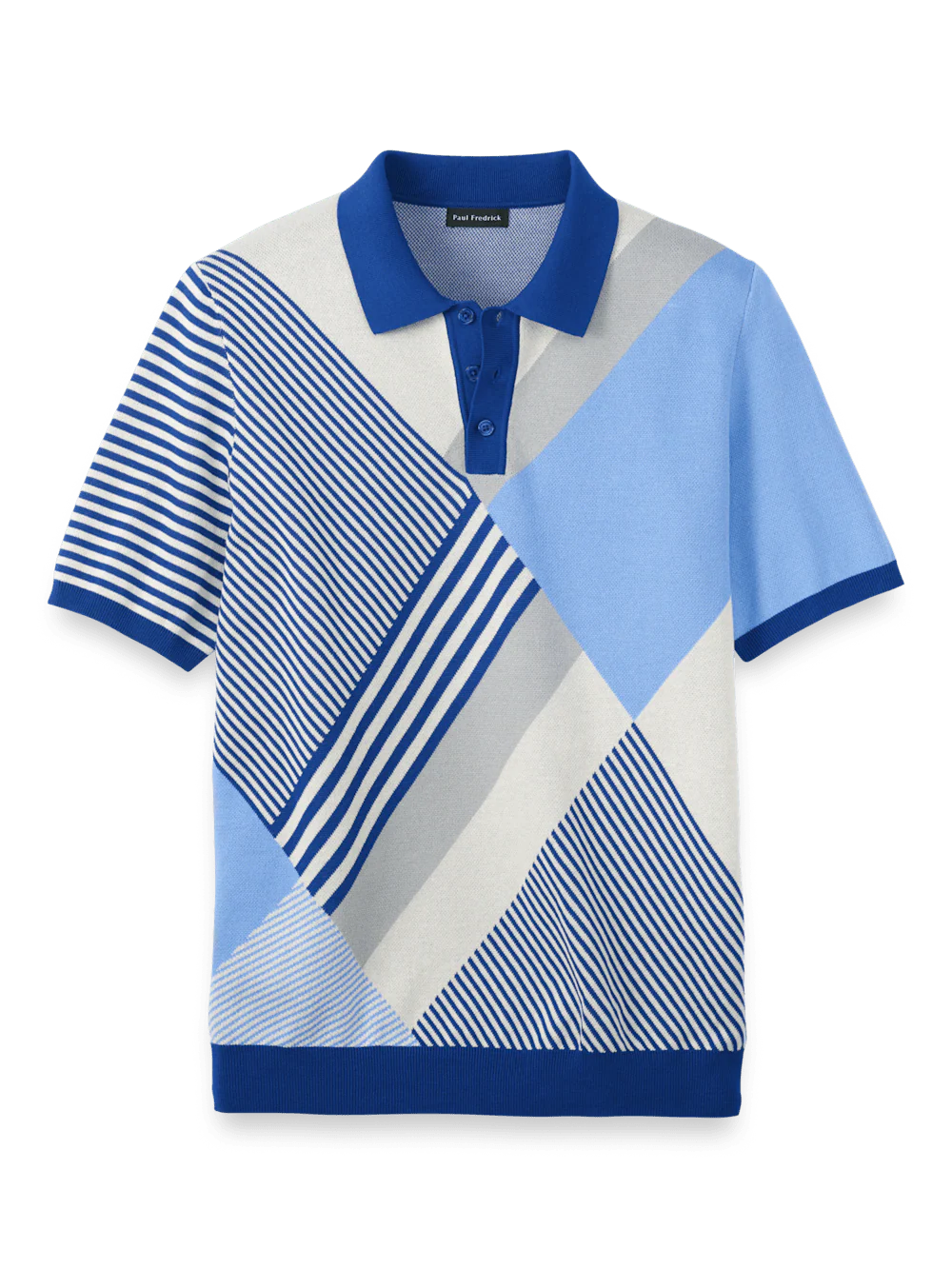 Cotton Three Button Polo - Blue Multi