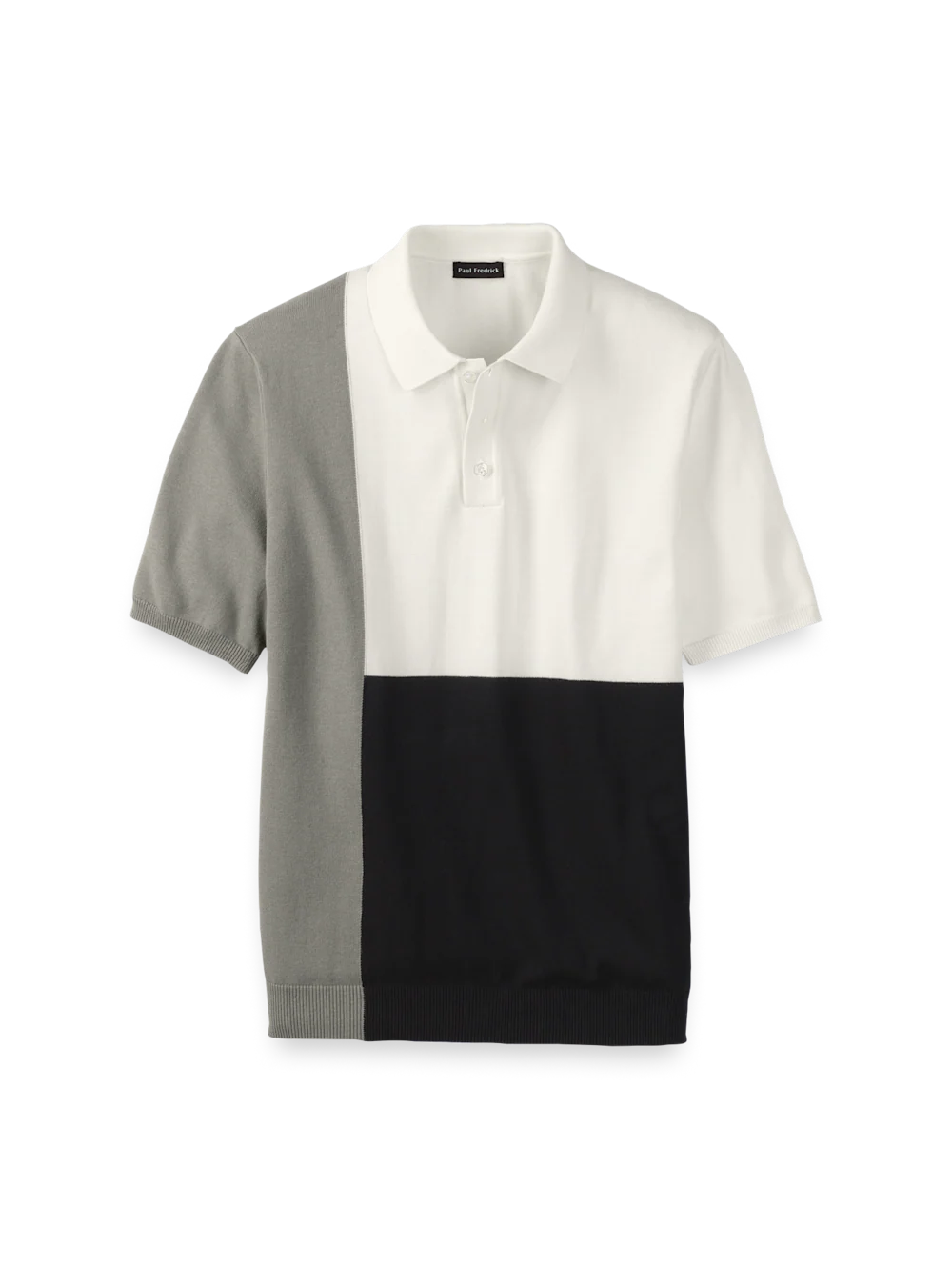 Cotton Three Button Polo - Black/white