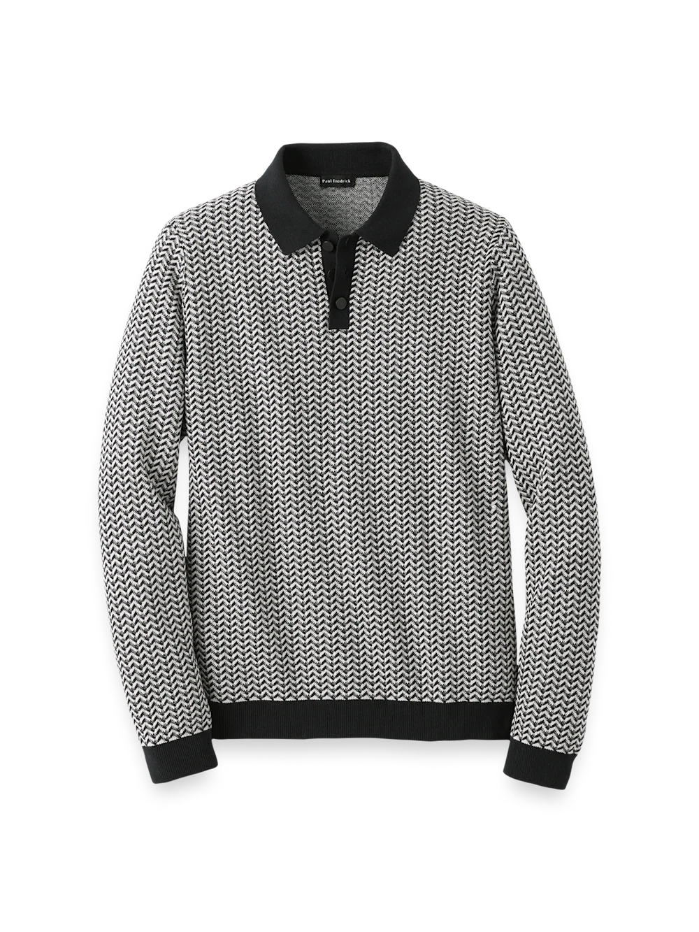 Cotton Three-button Polo - Black/ivory