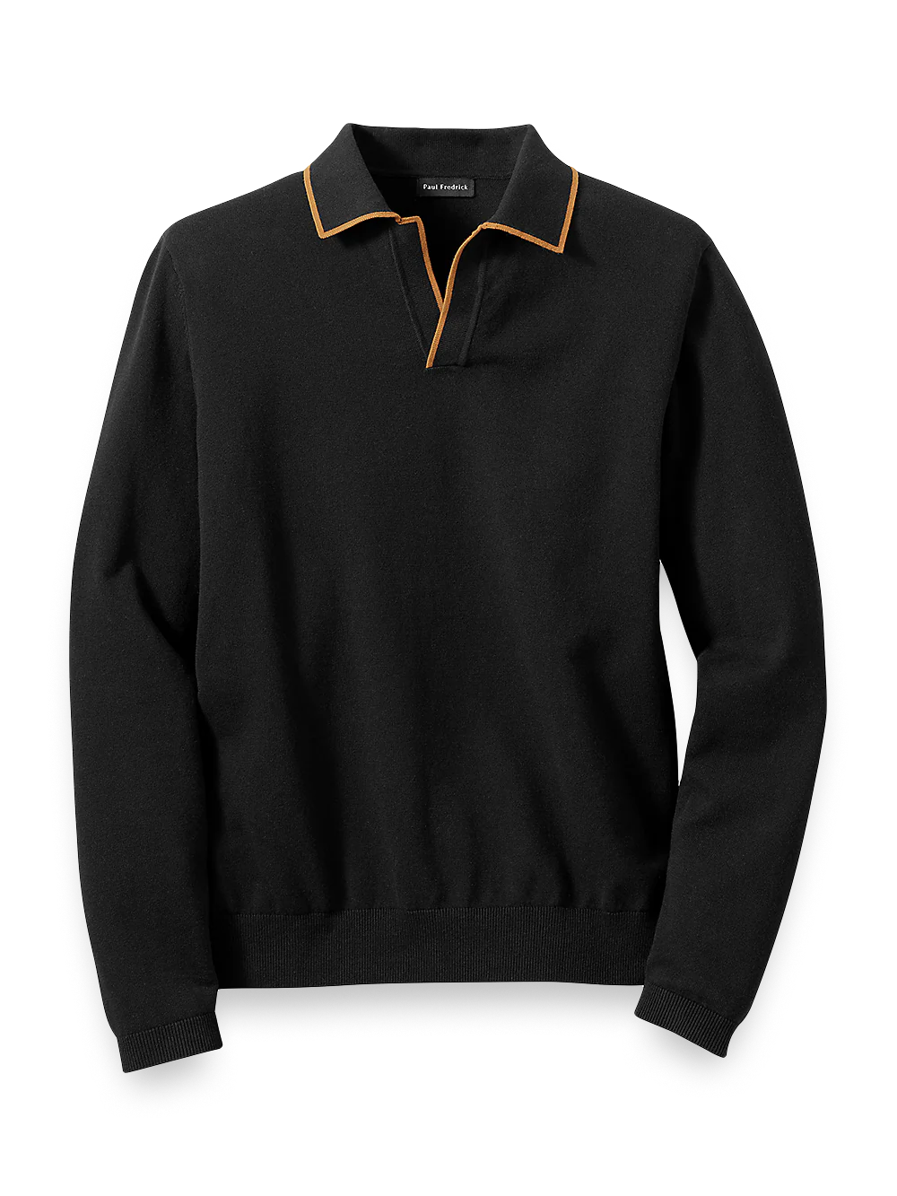 Cotton V-Neck Polo Sweater - Black