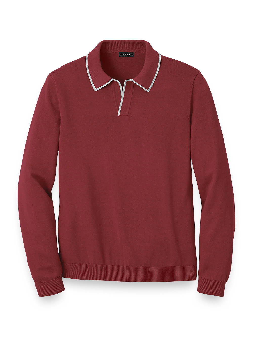 Cotton V-Neck Polo Sweater - Burgundy