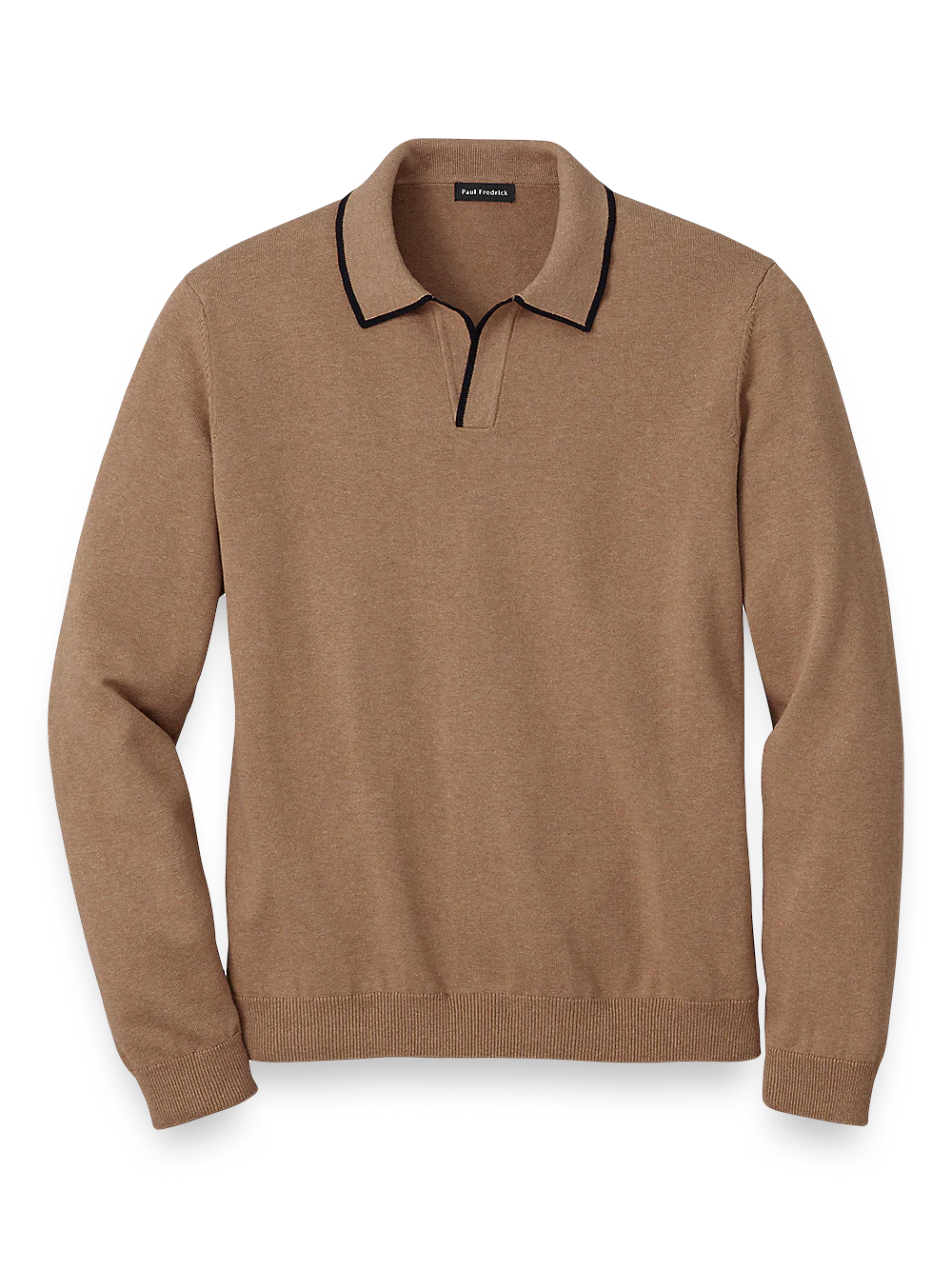 Cotton V-Neck Polo Sweater - Camel