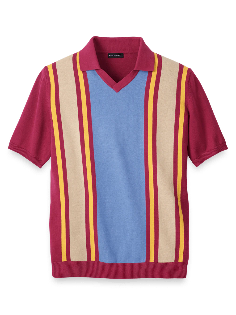 Cotton V-neck Polo - Burgundy