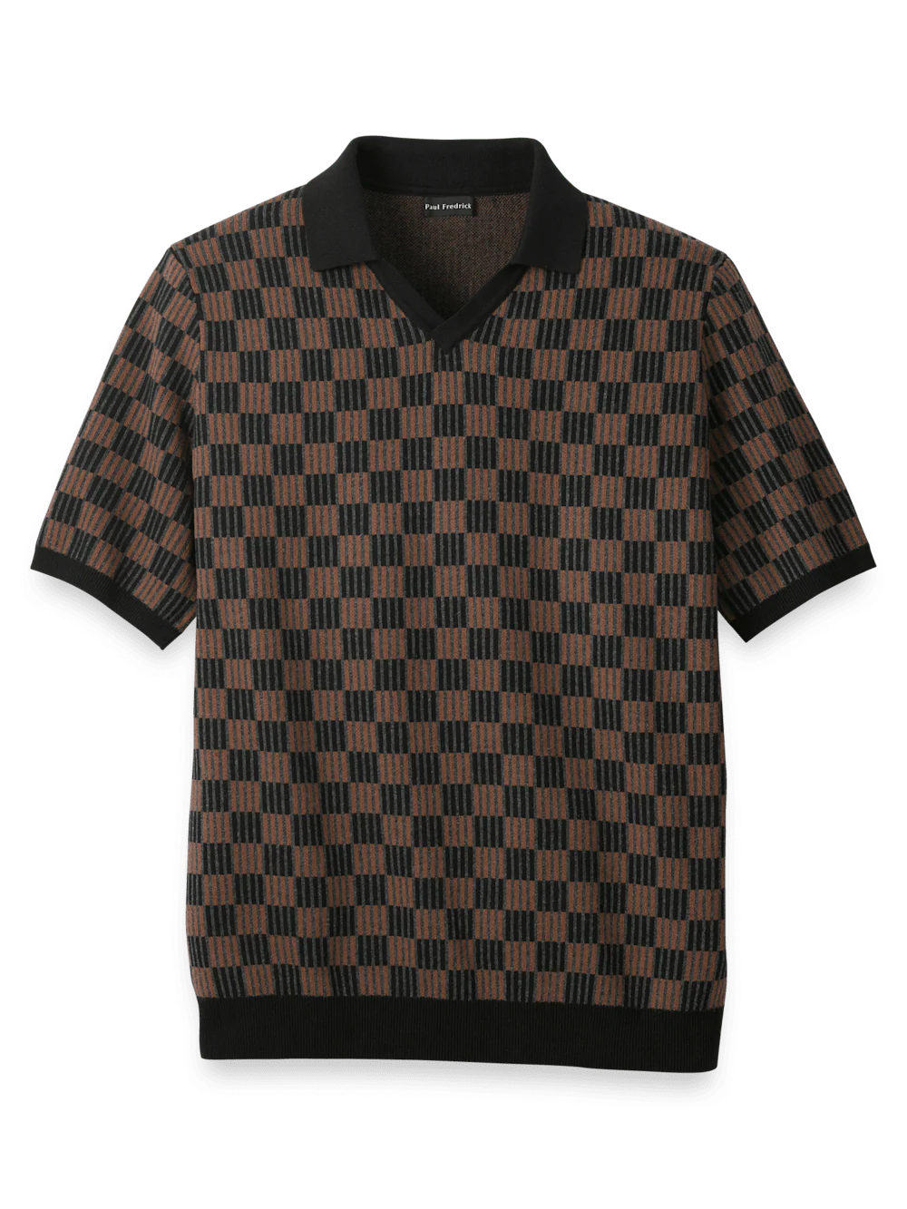 Cotton V-neck Polo - Black/brown