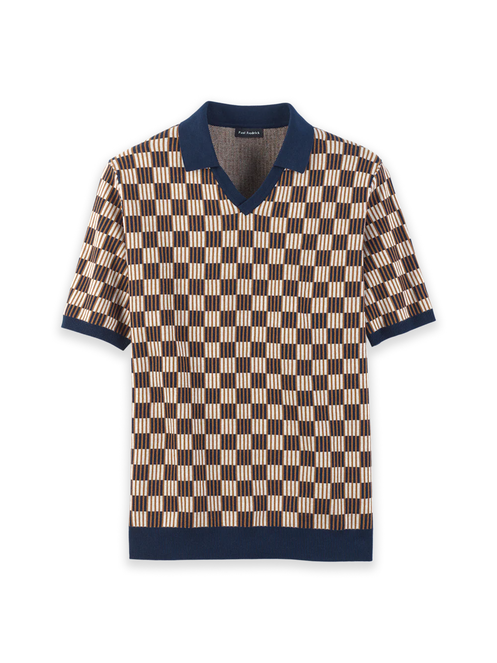 Cotton V-Neck Polo - Navy