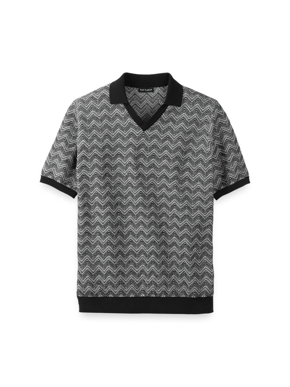 Cotton V-neck Polo - Black