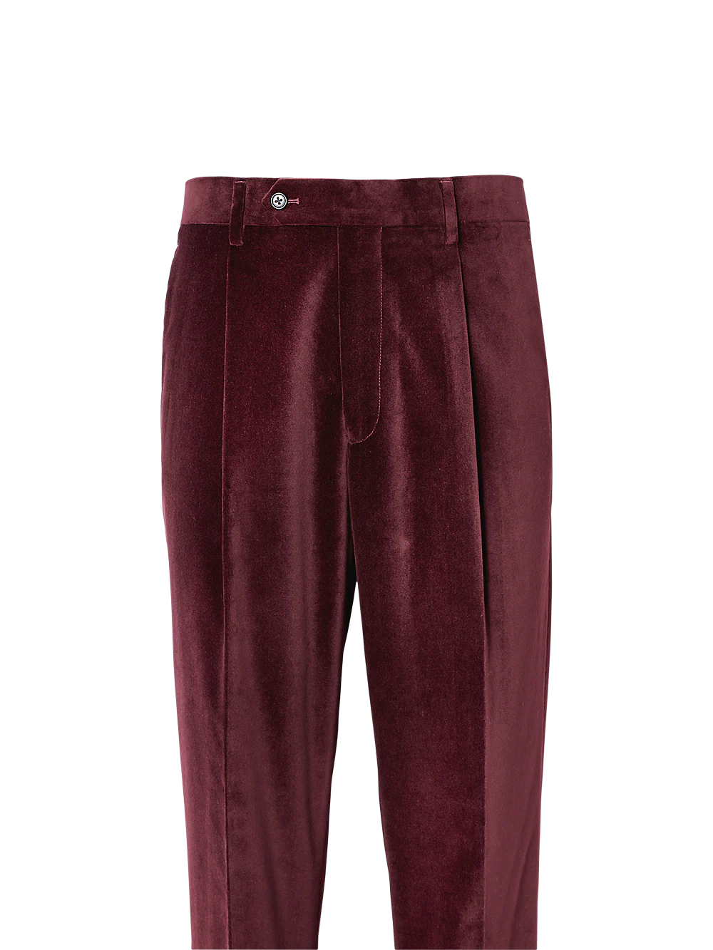 Cotton Velvet Single-Pleat Suit Pants - Wine - Image 2