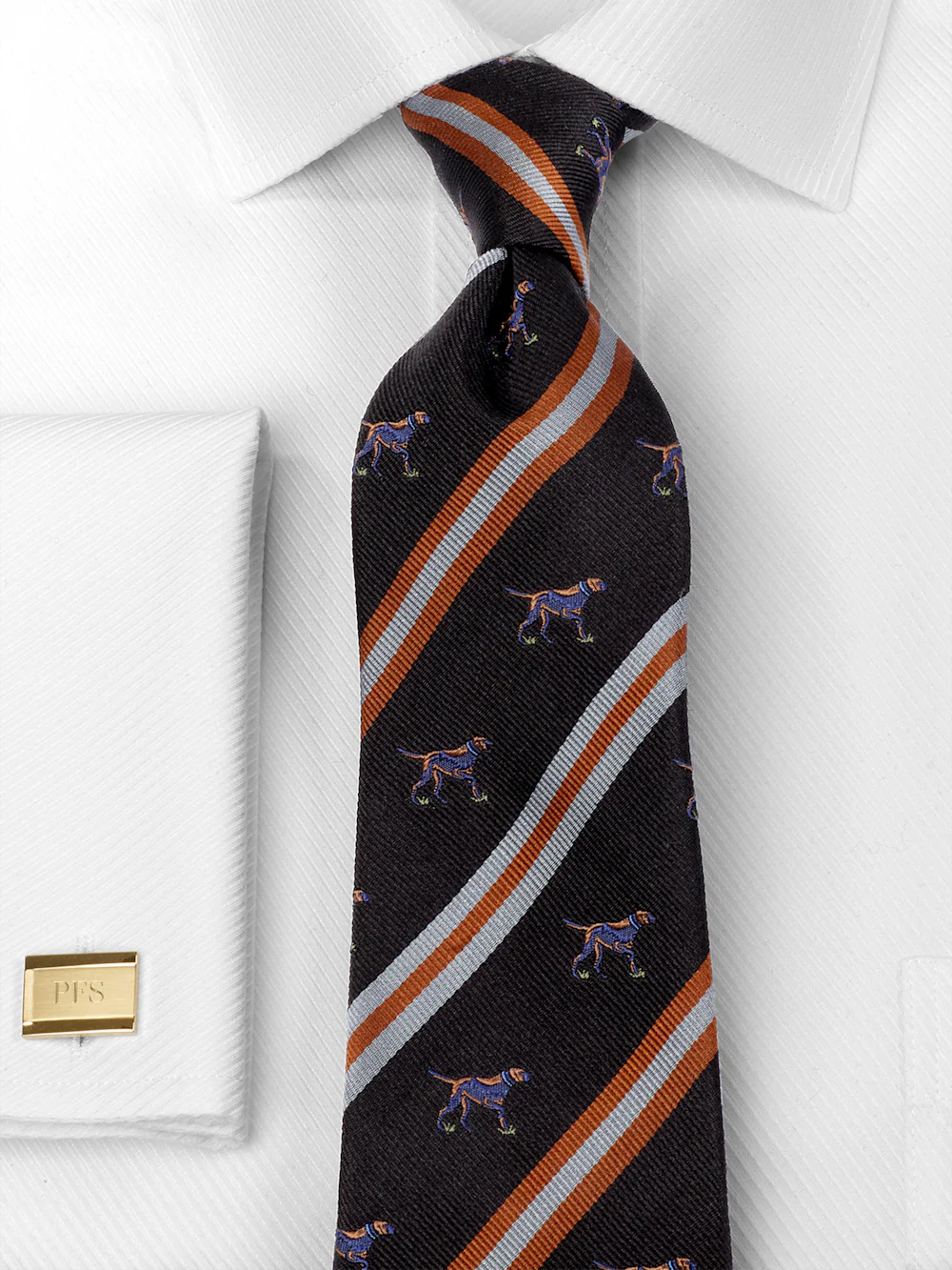 Dog Motif Woven Silk Tie - Black Multi - Image 2