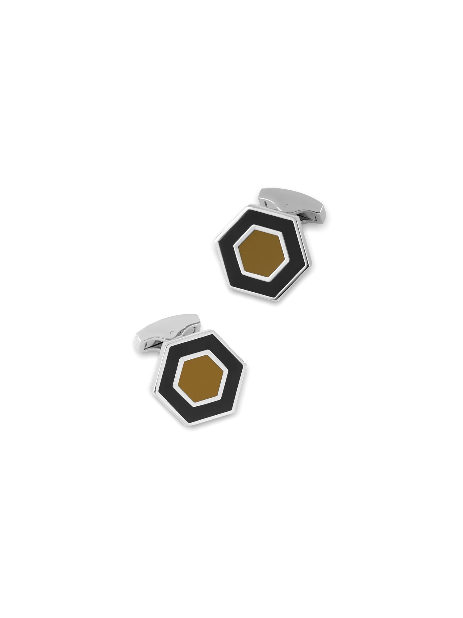 Enamel Hexagon Cufflinks - Black/tan