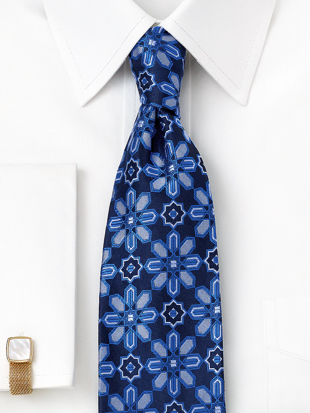 Floral Woven Silk Tie - Navy - Image 2