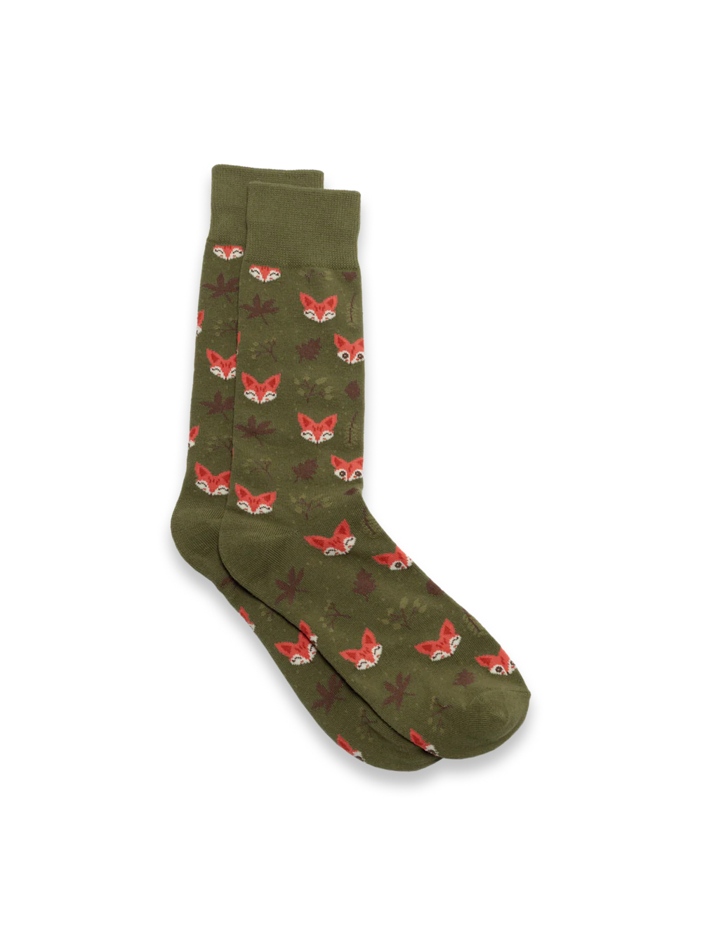 Fox Motif Cotton Blend Sock - Green/orange