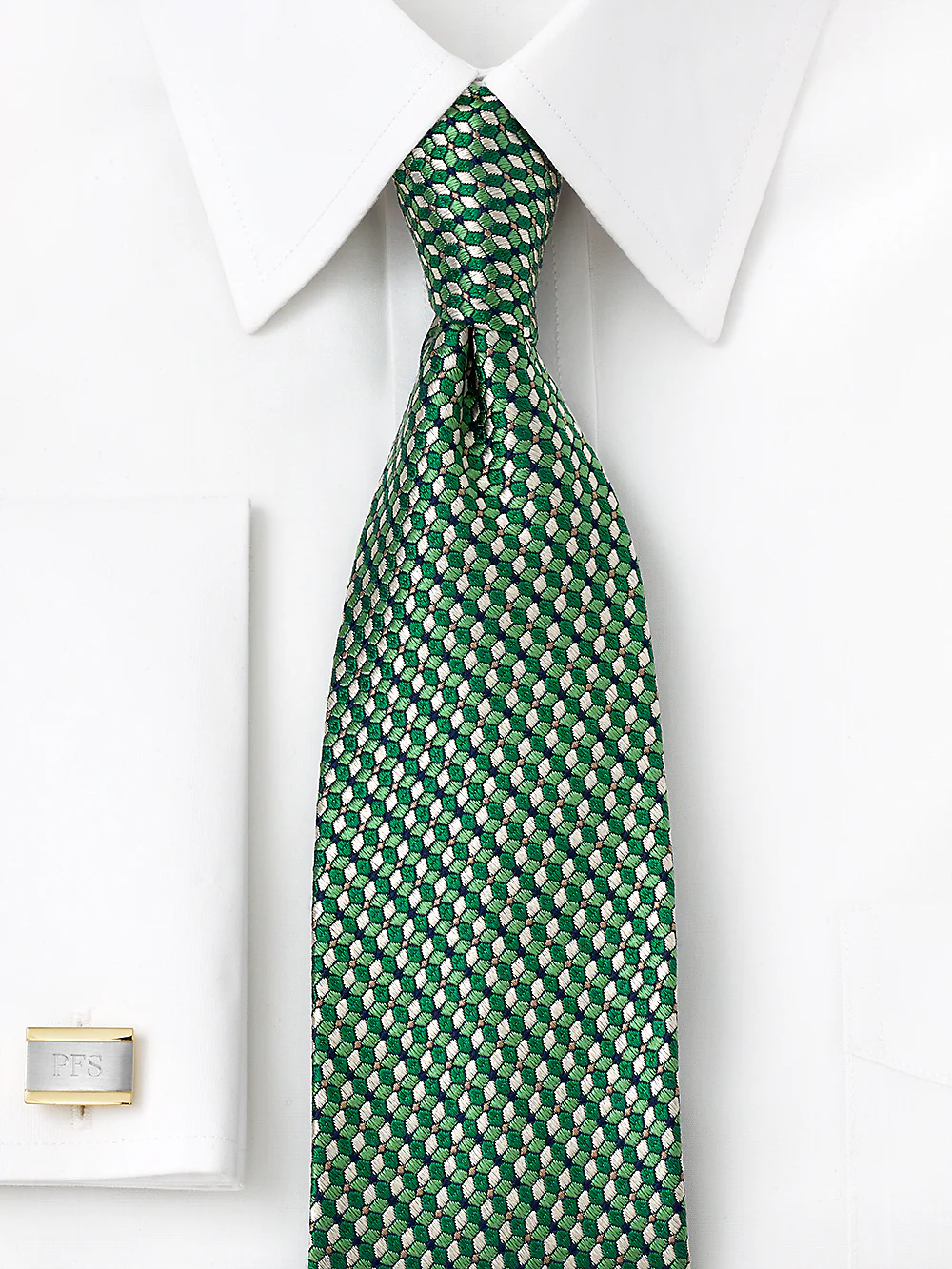 Geometric Woven Silk Tie - Green - Image 2