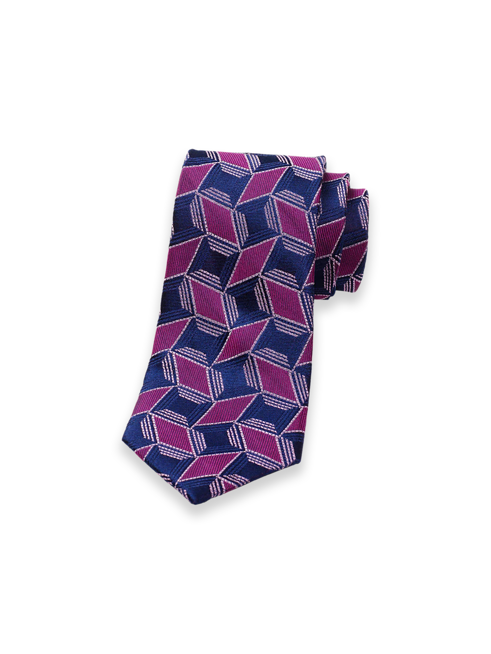 Geometric Woven Silk Tie - Berry/navy